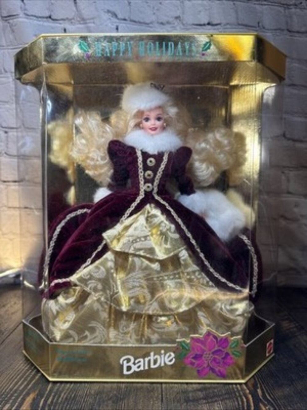 1996 Happy Holidays Special Edition Barbie NIB Winter Dress Purple Eyes Blonde